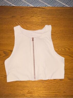 Aerie: Offline - Cropped White Zip-Front Athletic Tank Top